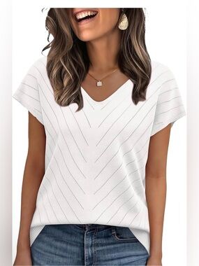 WIHOLL Short Sleeve Sweater for Women V Neck Trendy Summer Tops 2026 Beach Vacat